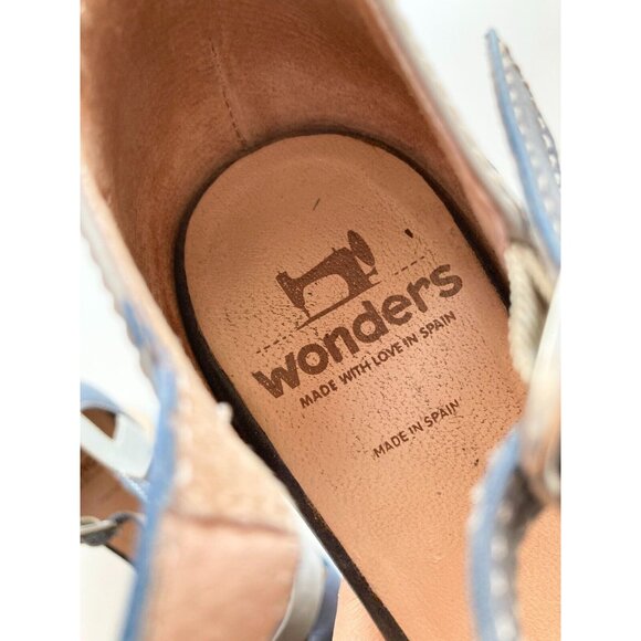 WONDERS Slate Blue Leather Iridescent Grey Patent Strappy Clog Sandals, Size 37 - Picture 12 of 14